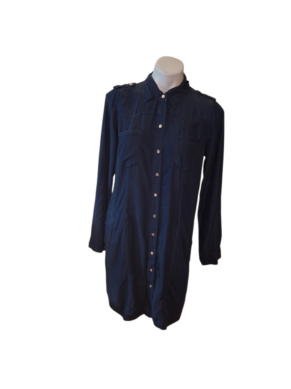INC International Concepts Navy Long-Sleeve Button Front Shirt Dress